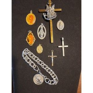 9 Religious Items Medallions Charms Bracelet